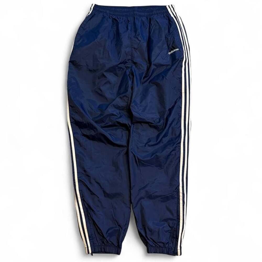 Adidas Vintage 90s Nylon Track Pants Size XL Navy Blue 3-Stripe